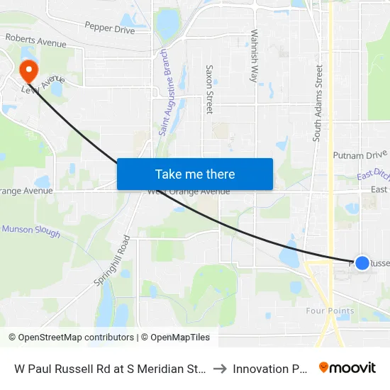 W Paul Russell Rd at S Meridian St Eb to Innovation Park map