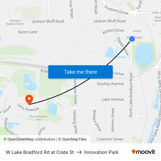 W Lake Bradford Rd at Crate St to Innovation Park map