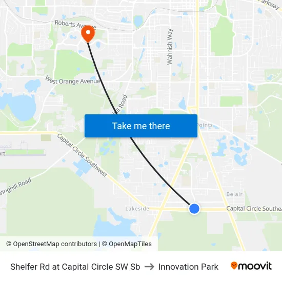 Shelfer Rd at Capital Circle SW Sb to Innovation Park map