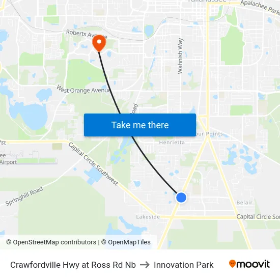 Crawfordville Hwy at Ross Rd Nb to Innovation Park map