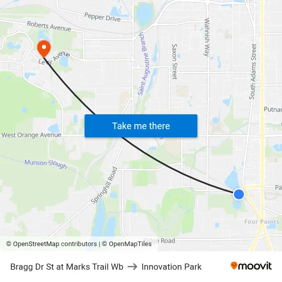 Bragg Dr St at Marks Trail Wb to Innovation Park map