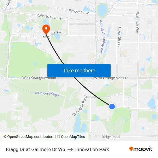 Bragg Dr at Galimore Dr Wb to Innovation Park map