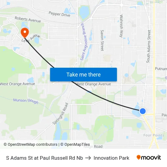 S Adams St at Paul Russell Rd Nb to Innovation Park map