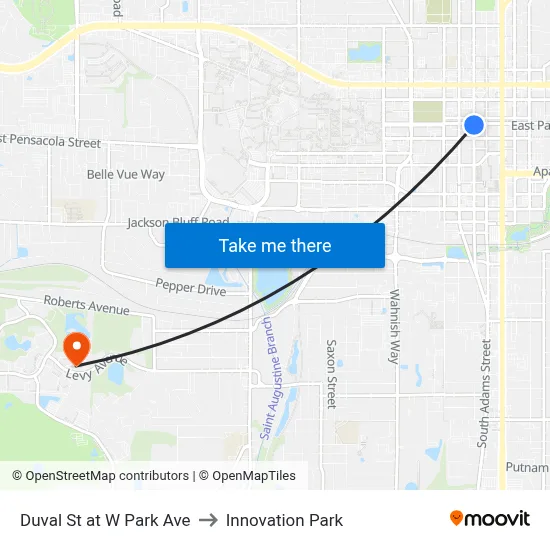 Duval St at W Park Ave to Innovation Park map