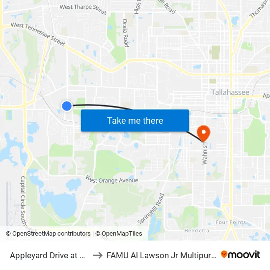 Appleyard Drive at Starmetro to FAMU Al Lawson Jr Multipurpose Center map
