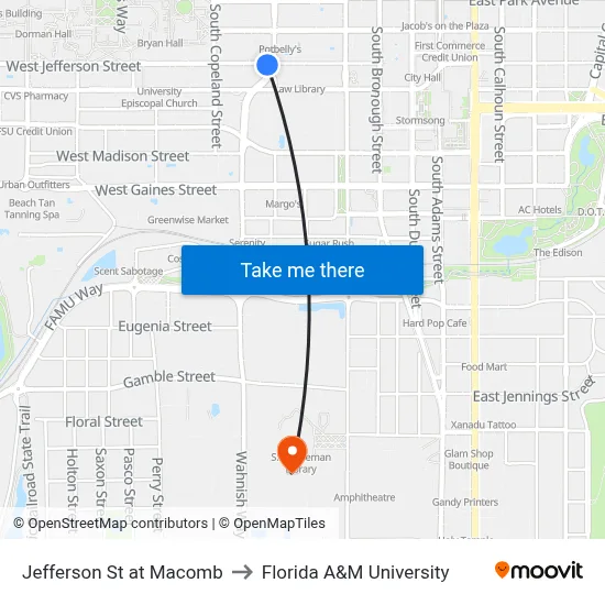 Jefferson St at Macomb to Florida A&M University map
