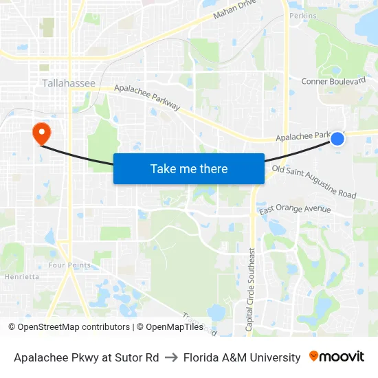 Apalachee Pkwy at Sutor Rd to Florida A&M University map