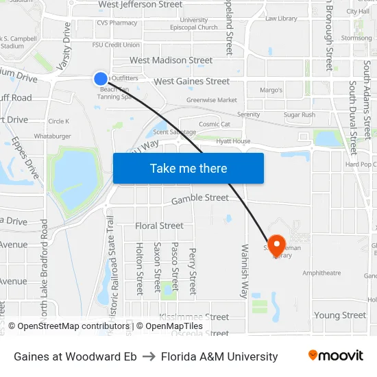 Gaines at Woodward Eb to Florida A&M University map