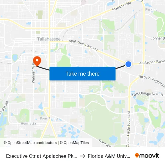 Executive Ctr at Apalachee Pkwy Nb to Florida A&M University map