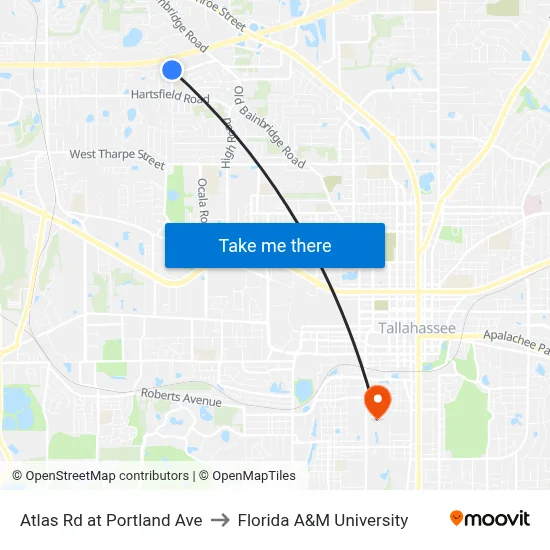 Atlas Rd at Portland Ave to Florida A&M University map