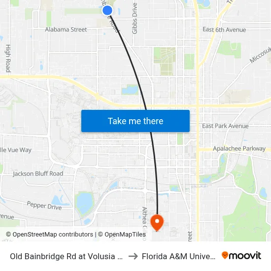 Old Bainbridge Rd at Volusia St Sb to Florida A&M University map