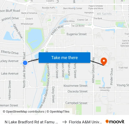 N Lake Bradford Rd at Famu Way Nb to Florida A&M University map