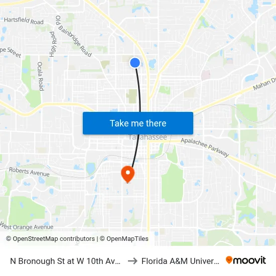 N Bronough St at W 10th Ave Sb to Florida A&M University map