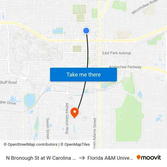 N Bronough St at W Carolina St Sb to Florida A&M University map
