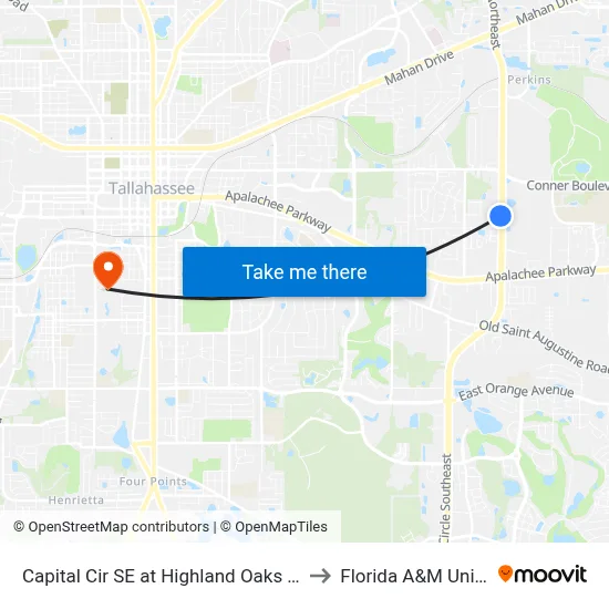 Capital Cir SE at Highland Oaks Terrace Sb to Florida A&M University map