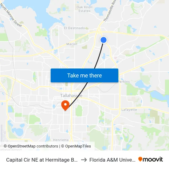 Capital Cir NE at Hermitage Blvd Sb to Florida A&M University map
