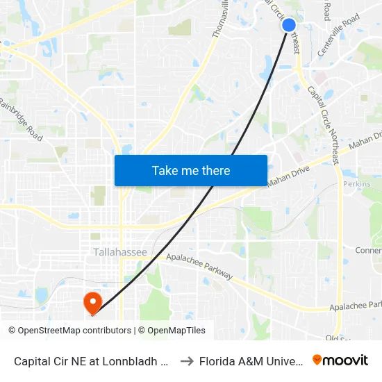 Capital Cir NE at Lonnbladh Rd Sb to Florida A&M University map