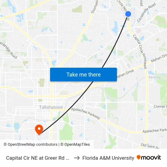 Capital Cir NE at Greer Rd Sb to Florida A&M University map