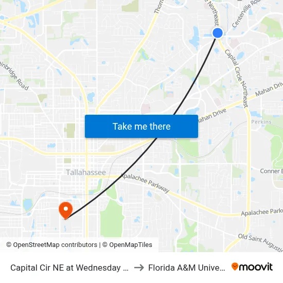 Capital Cir NE at Wednesday St Sb to Florida A&M University map