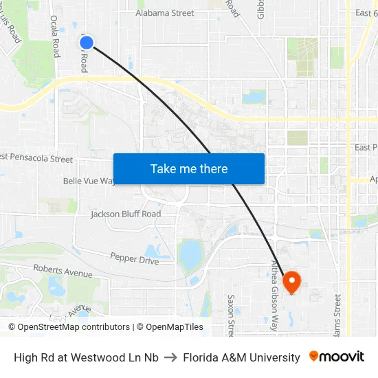 High Rd at Westwood Ln Nb to Florida A&M University map