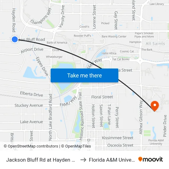 Jackson Bluff Rd at Hayden Rd Wb to Florida A&M University map