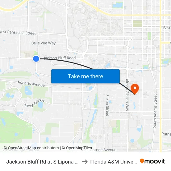 Jackson Bluff Rd at S Lipona Rd Eb to Florida A&M University map