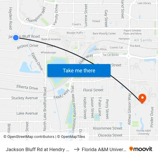 Jackson Bluff Rd at Hendry St Eb to Florida A&M University map