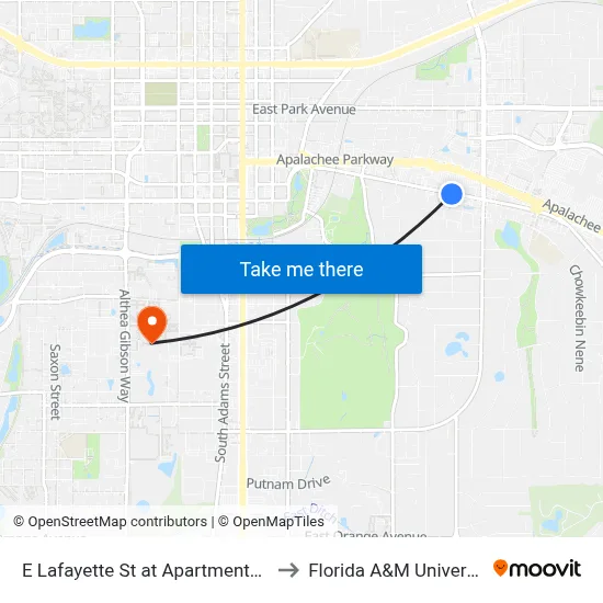 E Lafayette St at Apartments Eb to Florida A&M University map