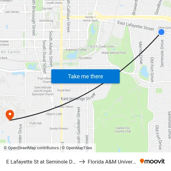 E Lafayette St at Seminole Dr Eb to Florida A&M University map