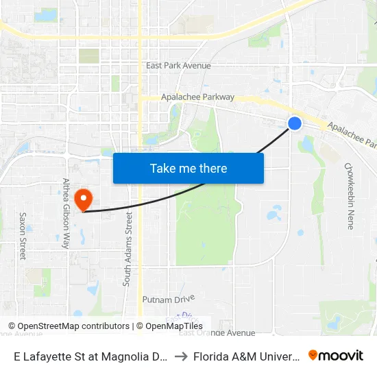 E Lafayette St at Magnolia Dr Eb to Florida A&M University map