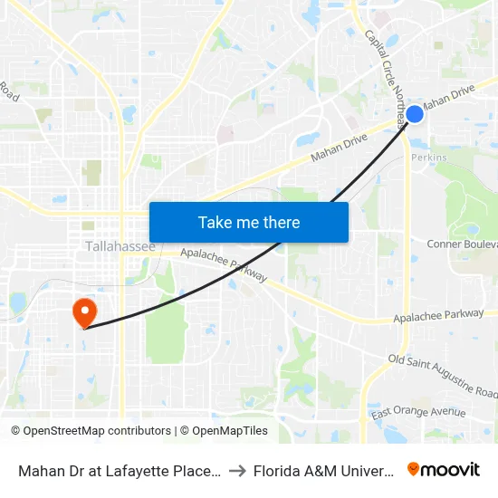 Mahan Dr at Lafayette Place Eb to Florida A&M University map