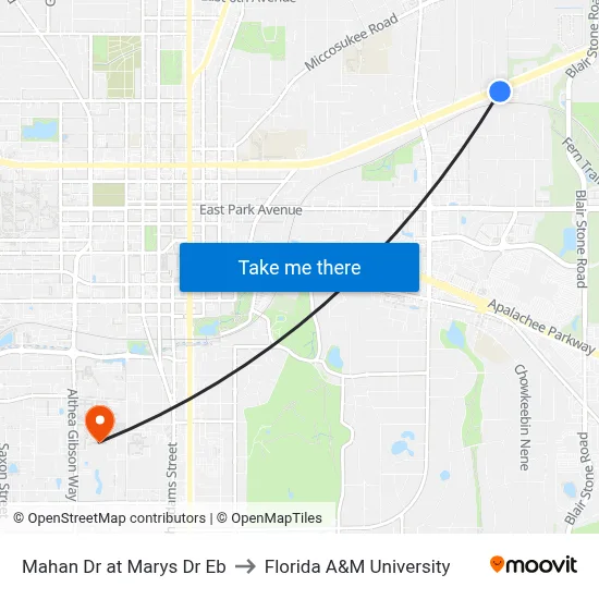 Mahan Dr at Marys Dr Eb to Florida A&M University map