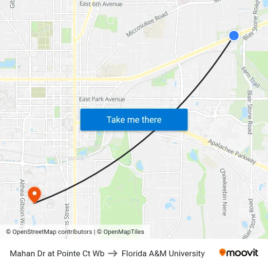 Mahan Dr at Pointe Ct Wb to Florida A&M University map