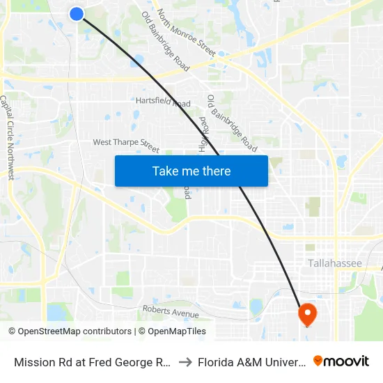 Mission Rd at Fred George Rd Sb to Florida A&M University map