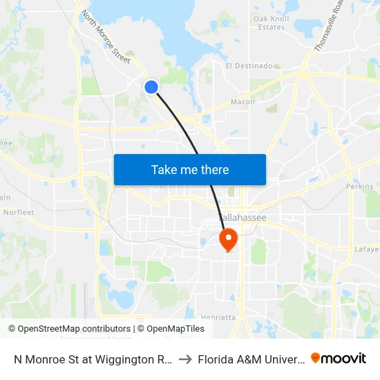 N Monroe St at Wiggington Rd Nb to Florida A&M University map