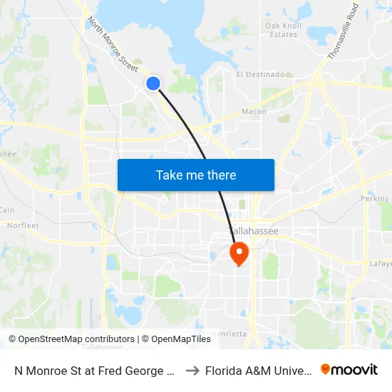 N Monroe St at Fred George Rd Sb to Florida A&M University map