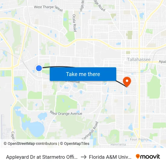 Appleyard Dr at Starmetro Offices Nb to Florida A&M University map