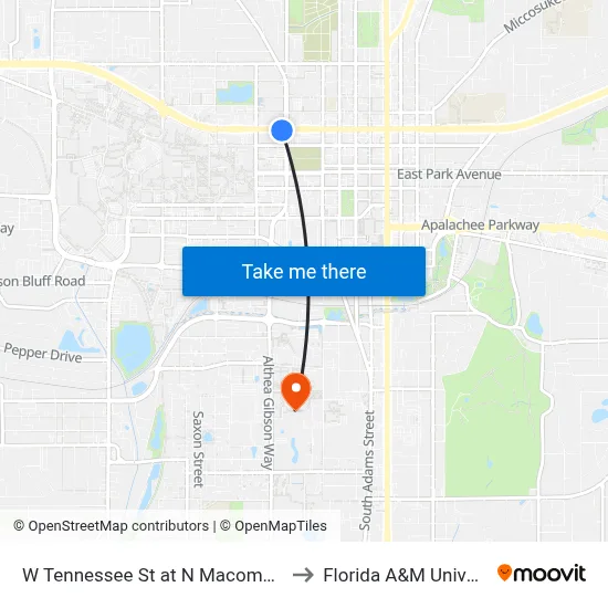 W Tennessee St at N Macomb St Eb to Florida A&M University map