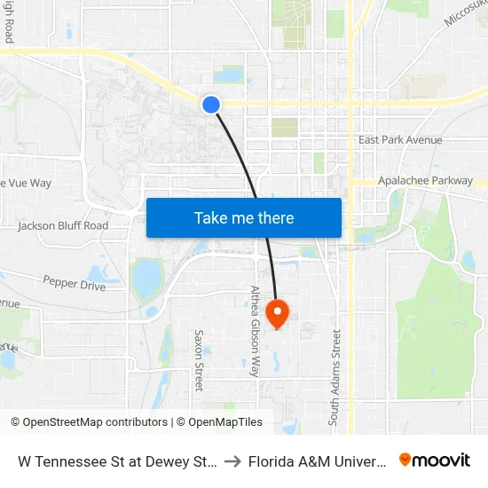 W Tennessee St at Dewey St Eb to Florida A&M University map