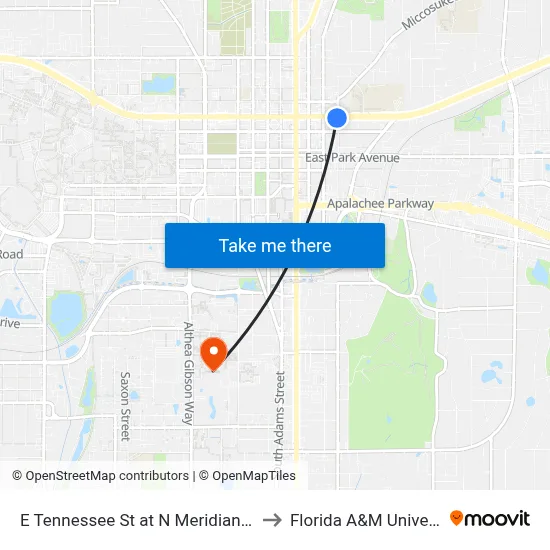 E Tennessee St at N Meridian St Eb to Florida A&M University map