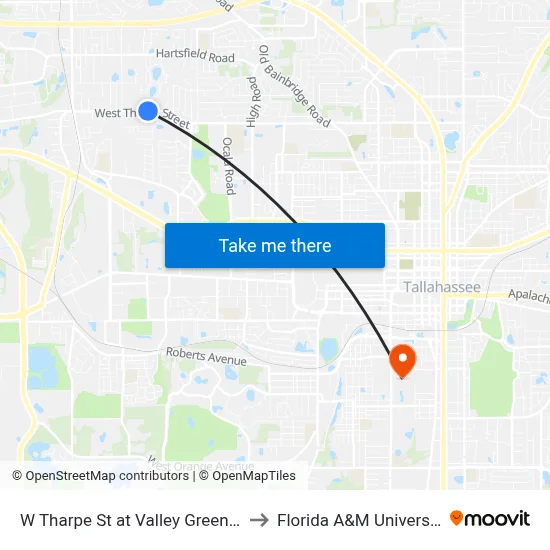 W Tharpe St at Valley Green Dr to Florida A&M University map