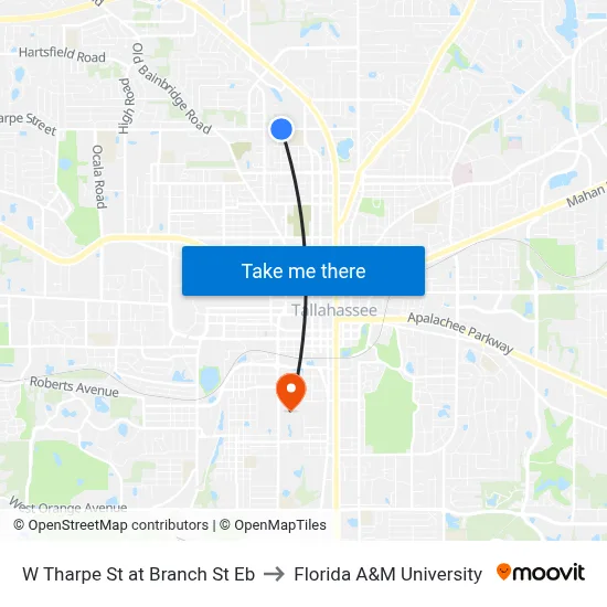 W Tharpe St at Branch St Eb to Florida A&M University map