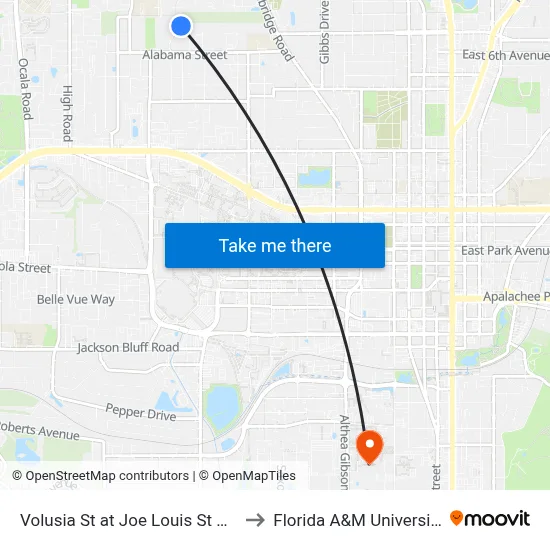 Volusia St at Joe Louis St Wb to Florida A&M University map