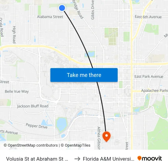 Volusia St at Abraham St Wb to Florida A&M University map