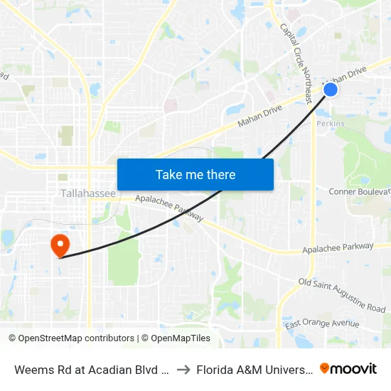 Weems Rd at Acadian Blvd Nb to Florida A&M University map
