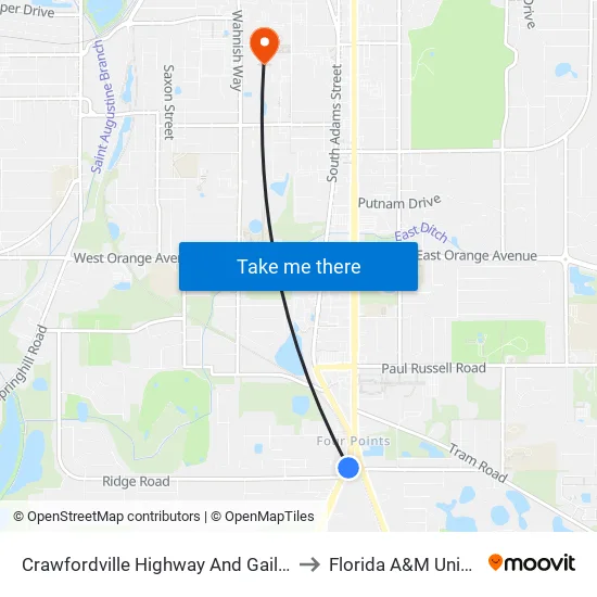 Crawfordville Highway And Gaile Avenue to Florida A&M University map