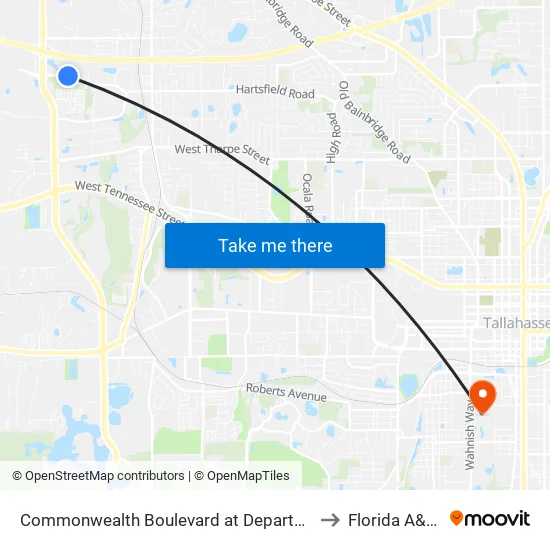 Commonwealth Boulevard at Department Of Environmental Protection to Florida A&M University map
