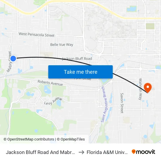 Jackson Bluff Road And Mabry Street to Florida A&M University map