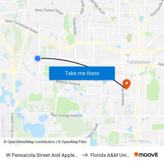 W Pensacola Street And Appleyard Drive to Florida A&M University map