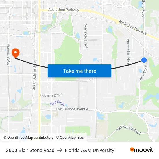 2600 Blair Stone Road to Florida A&M University map